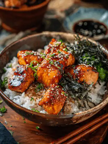 Air Fried Teriyaki Salmon Bites Rice Bowl