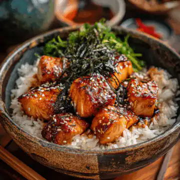 Air Fried Teriyaki Salmon Bites Rice Bowl