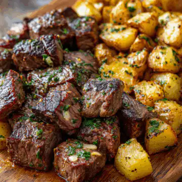 Air Fryer Garlic Butter Steak Bites and Potatoes