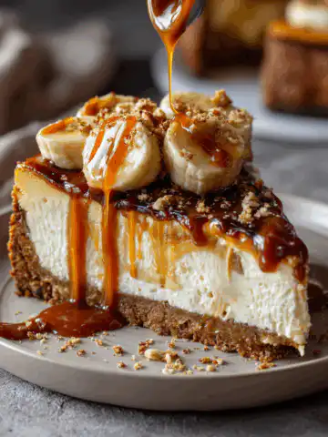 Almond Crust Banana Caramel Cheesecake
