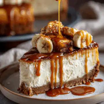 Almond Crust Banana Caramel Cheesecake