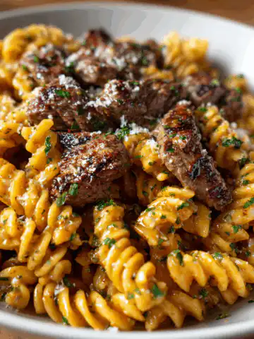 Beef and Rotini in Garlic Parmesan Sauce