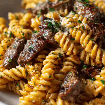 Beef and Rotini in Garlic Parmesan Sauce