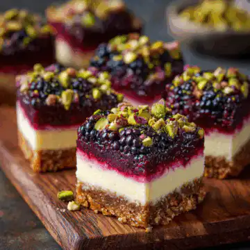 Blackberry Pistachio Cheesecake Bars