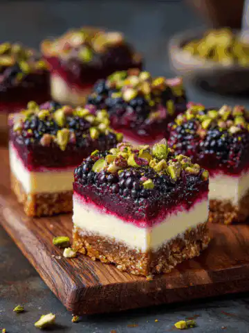 Blackberry Pistachio Cheesecake Bars