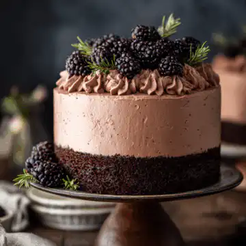 Bourbon Chocolate Cake with Blackberry Buttercream