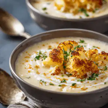 Cheddar Cauliflower and Roasted Garlic Soup
