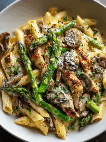 Creamy Mushroom And Asparagus Chicken Penne