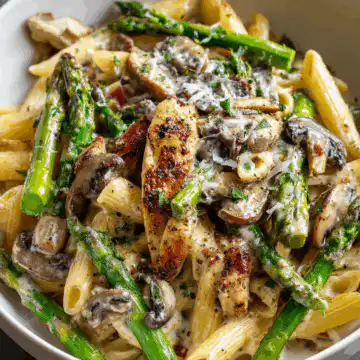 Creamy Mushroom And Asparagus Chicken Penne