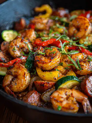 Easy Honey Garlic Shrimp with Sausage & Veggies!