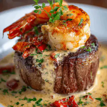 Filet Mignon with Shrimp and Lobster Cream Sauce
