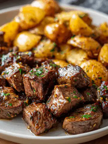 Garlic Butter Steak Bites and Potatoes