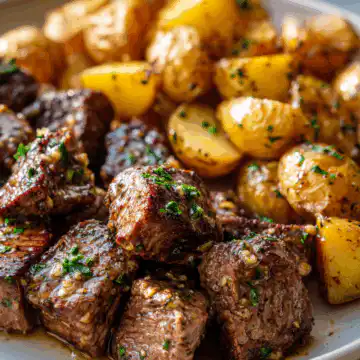 Garlic Butter Steak Bites and Potatoes