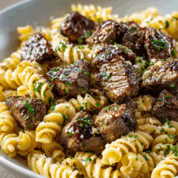Garlic Butter Steak Bites with Creamy Parmesan Pasta