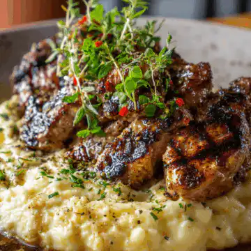 Garlic Parm Chicken & Steak with Cheesy Mash