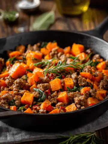 Ground Beef And Sweet Potatoes Skillet