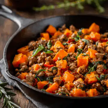 Ground Beef And Sweet Potatoes Skillet