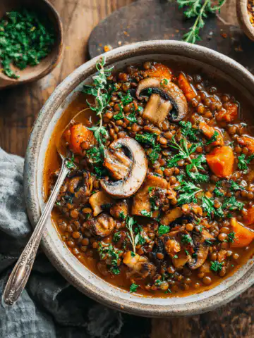 Hearty Vegan Lentil Mushroom Stew