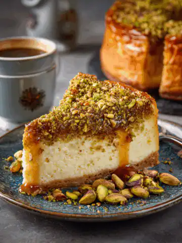 Honey Pistachio Baklava Cheesecake