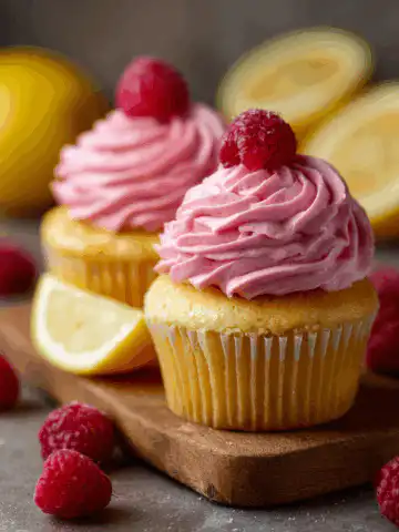 Lemon Cupcakes with Raspberry Buttercream Frosting