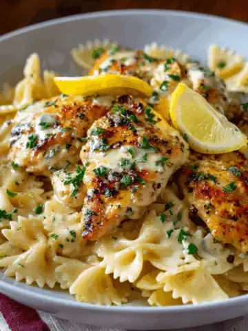Lemon Garlic Chicken with Creamy Bowtie Pasta