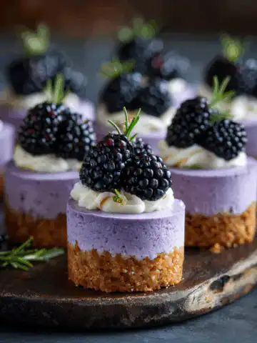 Mini Lavender Blackberry Cheesecakes