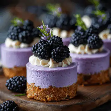 Mini Lavender Blackberry Cheesecakes