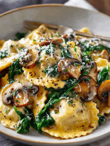 Mushroom Ravioli with Spinach