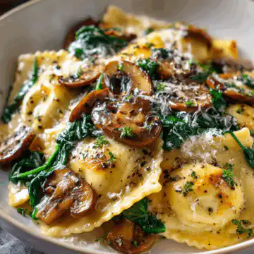 Mushroom Ravioli with Spinach