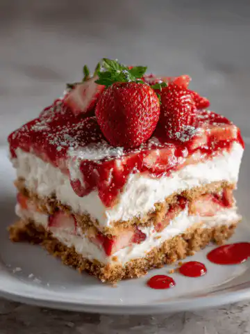 No Bake Strawberry Cheesecake Lasagna