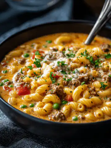 One Pot Macaroni Cheeseburger Soup
