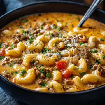 One Pot Macaroni Cheeseburger Soup