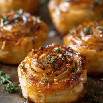 Pear Brie Puff Pastry Roses with Honeyed Thyme Glaze