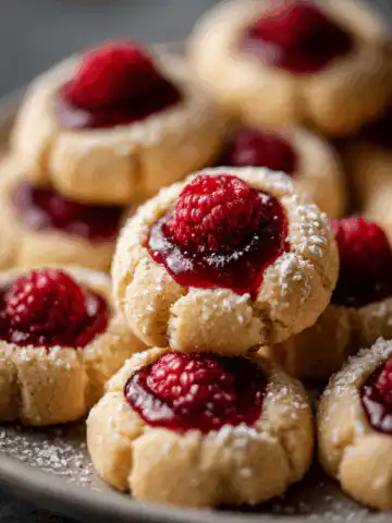 Raspberry Almond Shortbread Thumbprint Cookies