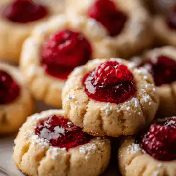 Raspberry Almond Shortbread Thumbprint Cookies