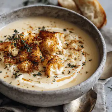Roasted Garlic Cheddar Cauliflower Soup