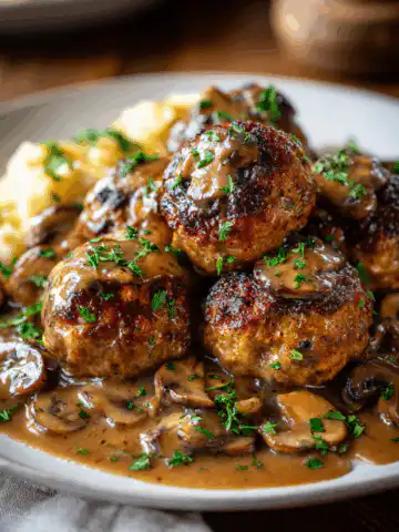 Salisbury Steak Meatballs With Mushroom Gravy