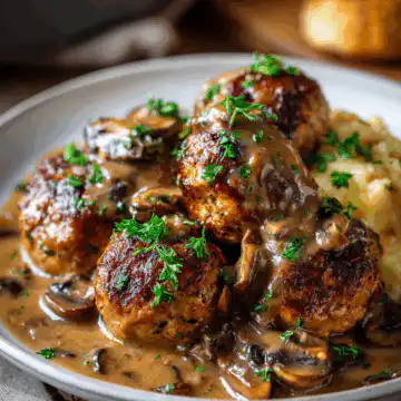 Salisbury Steak Meatballs With Mushroom Gravy
