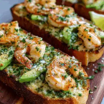 Shrimp and Avocado Garlic Bread