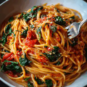 Spaghetti & Spinach with Tomato Sauce