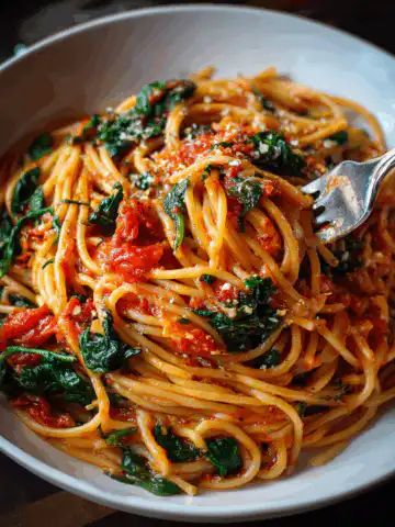 Spaghetti & Spinach with Tomato Sauce