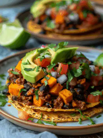 Black Bean and Sweet Potato Tostadas taken with iphone 15 pro max --iw 2 --ar 4:5 --v 6.0 --raw