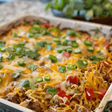 Cheesy Beef Fajita Casserole taken with iphone 15 pro max --iw 2 --ar 4:5 --v 6.0 --raw
