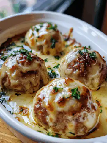 Cheesy French Onion Meatballs taken with iphone 15 pro max --iw 2 --ar 4:5 --v 6.0 --raw