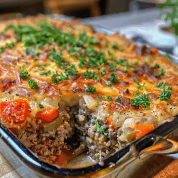 Cheesy Loaded Meatloaf Casserole with Vegetables taken with iphone 15 pro max --iw 2 --ar 4:5 --v 6.0 --raw
