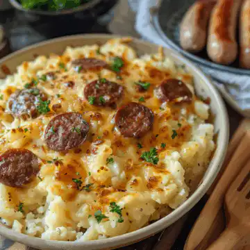 Cheesy Ranch Potatoes and Smoked Sausage taken with iphone 15 pro max --iw 2 --ar 4:5 --v 6.0 --raw