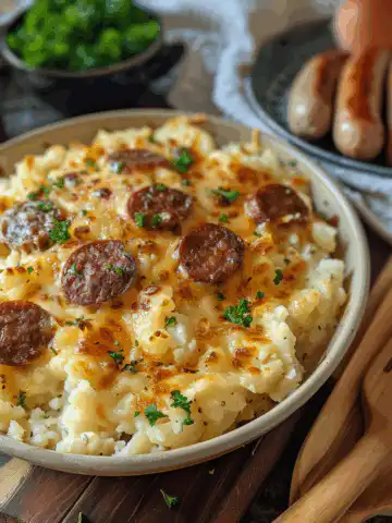Cheesy Ranch Potatoes and Smoked Sausage taken with iphone 15 pro max --iw 2 --ar 4:5 --v 6.0 --raw