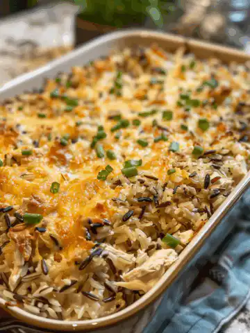 Chicken and Wild Rice Casserole taken with iphone 15 pro max --iw 2 --ar 4:5 --v 6.0 --raw