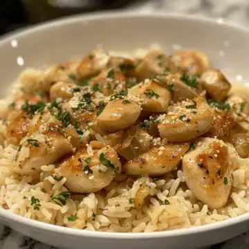 Chicken Scampi with Garlic Parmesan Rice taken with iphone 15 pro max --iw 2 --ar 4:5 --v 6.0 --raw