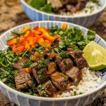 CILANTRO LIME STEAK BOWLS taken with iphone 15 pro max --iw 2 --ar 4:5 --v 6.0 --raw